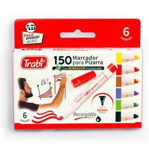 Marcador Pizarra Bca c/ borrador 150 x 6 surtido