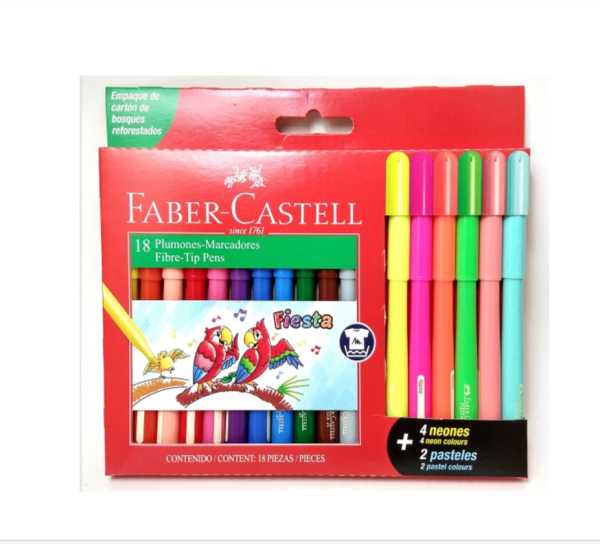 Marcador Faber Castell Fiesta X 12u + 4 Neon + 2 P