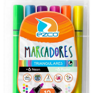 Marcador Ezco Triangular X12 Colores Neon+paste