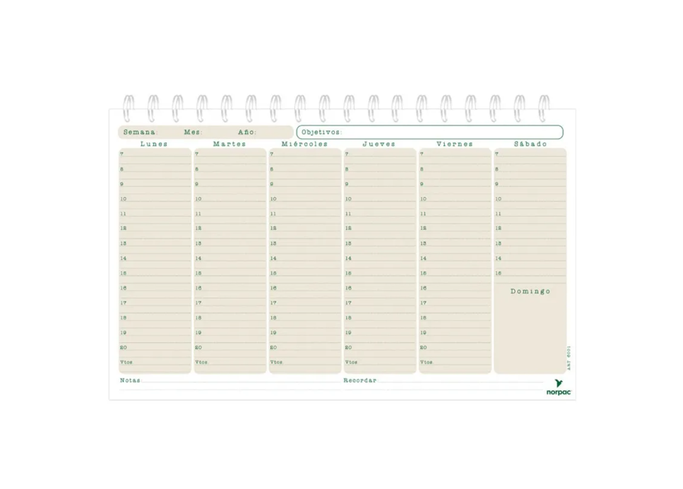 ORGANIZADOR SEMANAL 27X16 PERPETUO- NORPAC - Imagen 2