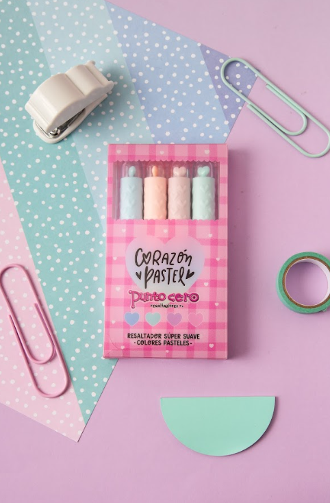 Resaltadores corazón pastel x4u. -PUNTO CERO